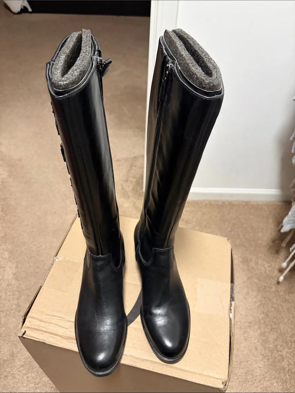 Ecco Black Leather Tall Buckle Boots – Size 38